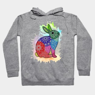 Rainbow rabbit mandala with watercolor splash Hoodie